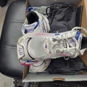 Balenciaga White Sneakers with Pink & Blue Details